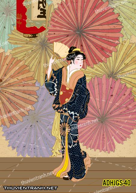 Tranh dán tường Cô gái  Nhật Bản mặc kimono, tranh minh họa cô gái Nhật Bản xưa -ADHJGS-40 - Kết quả tìm kiếm tranh tường
